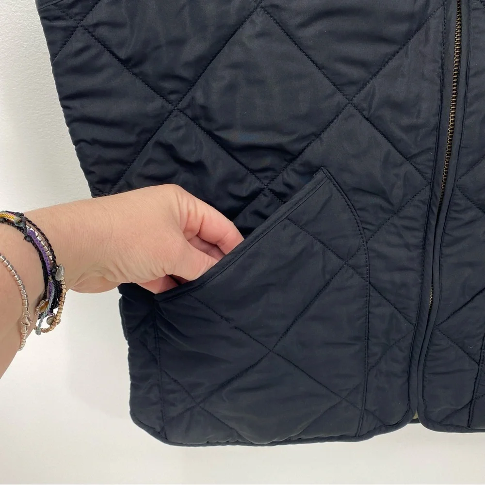 J. Crew Authentic Outerwear New York NY Black Olive Green Quilted Zip Up Vest M